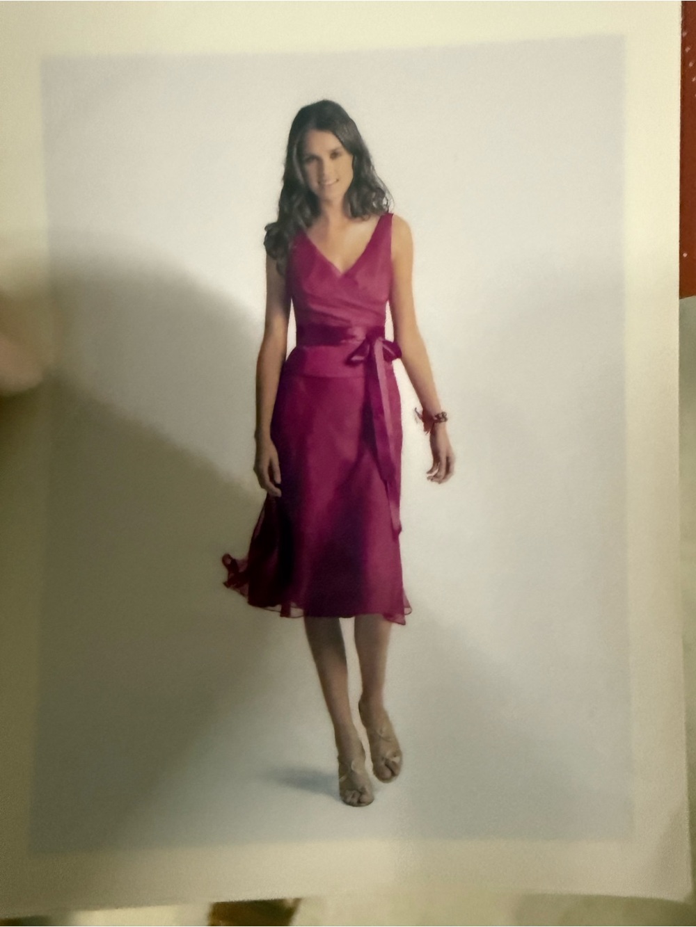 Sleeveless Fuchsia V-Neck Midi Dress with Side Sash